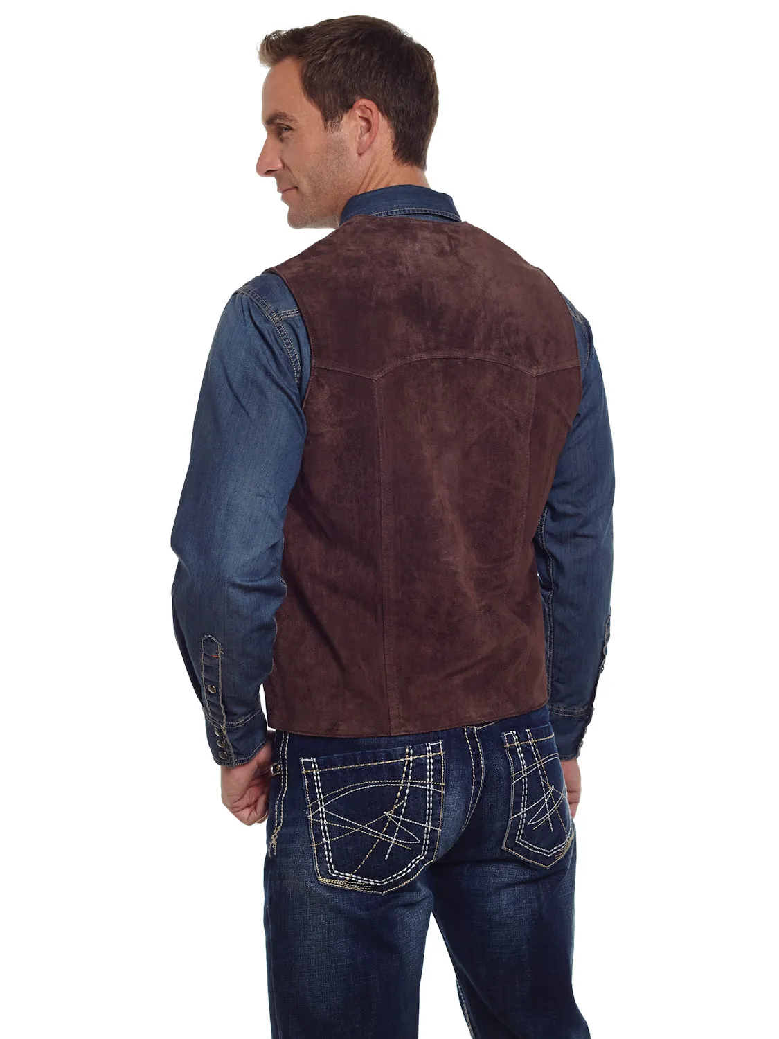 Cripple Creek Mens Chocolate Boar Suede Leather Western Snap Front Vest 4XL
