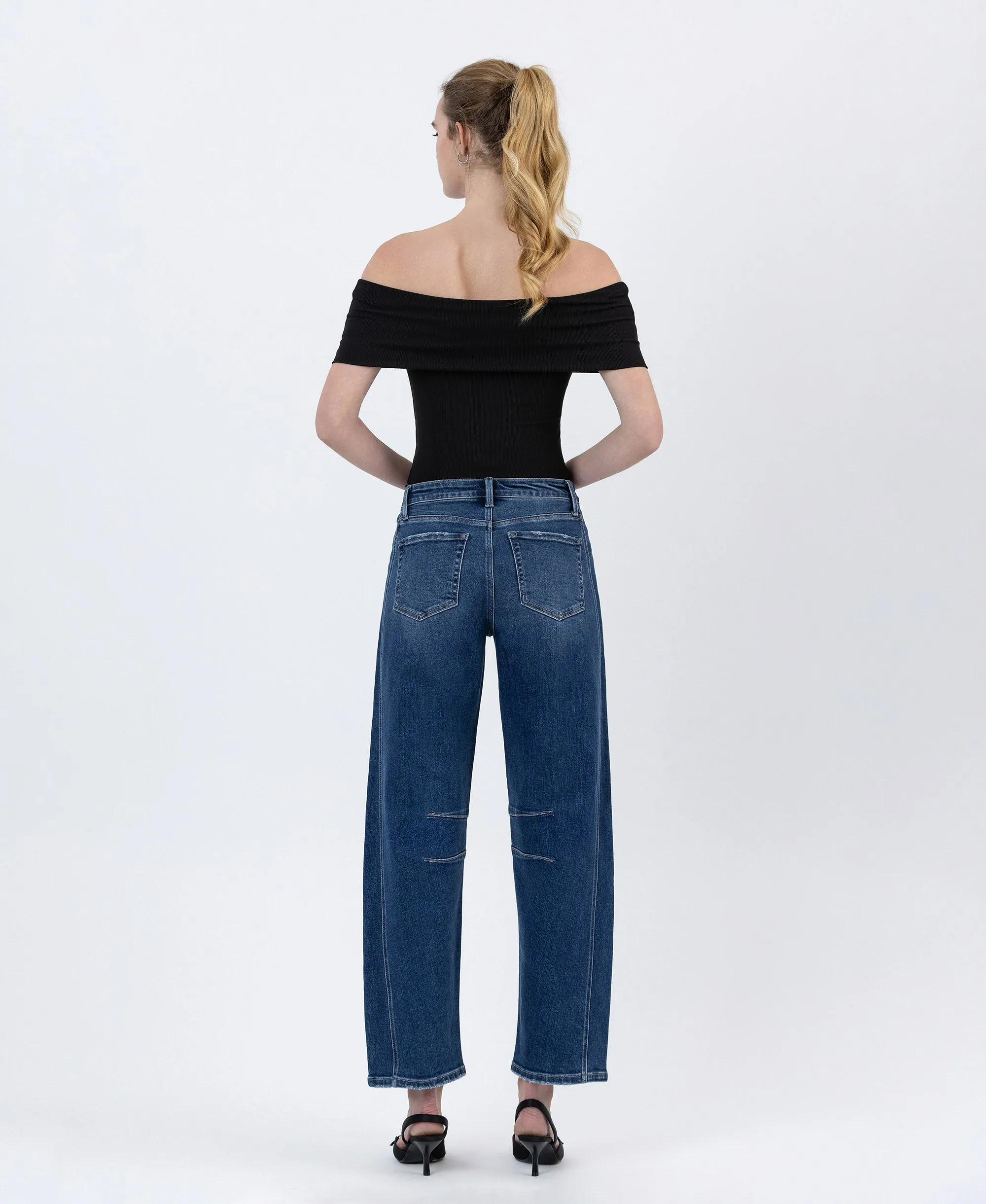 Dark Wash - High Rise Barrel Leg Jeans