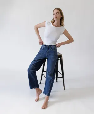 Dark Wash - High Rise Barrel Leg Jeans