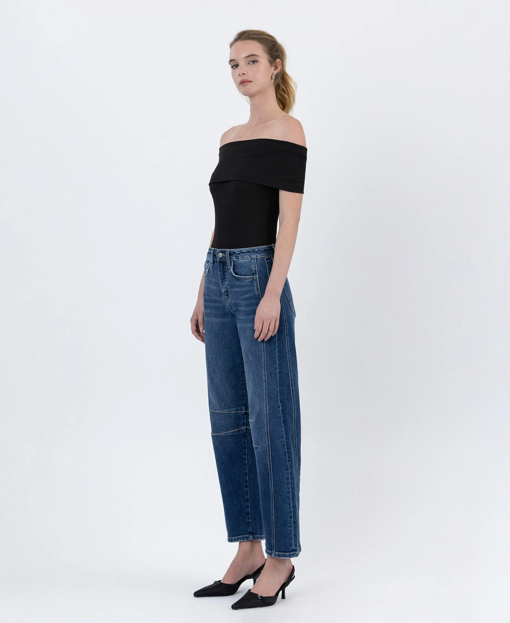 Dark Wash - High Rise Barrel Leg Jeans