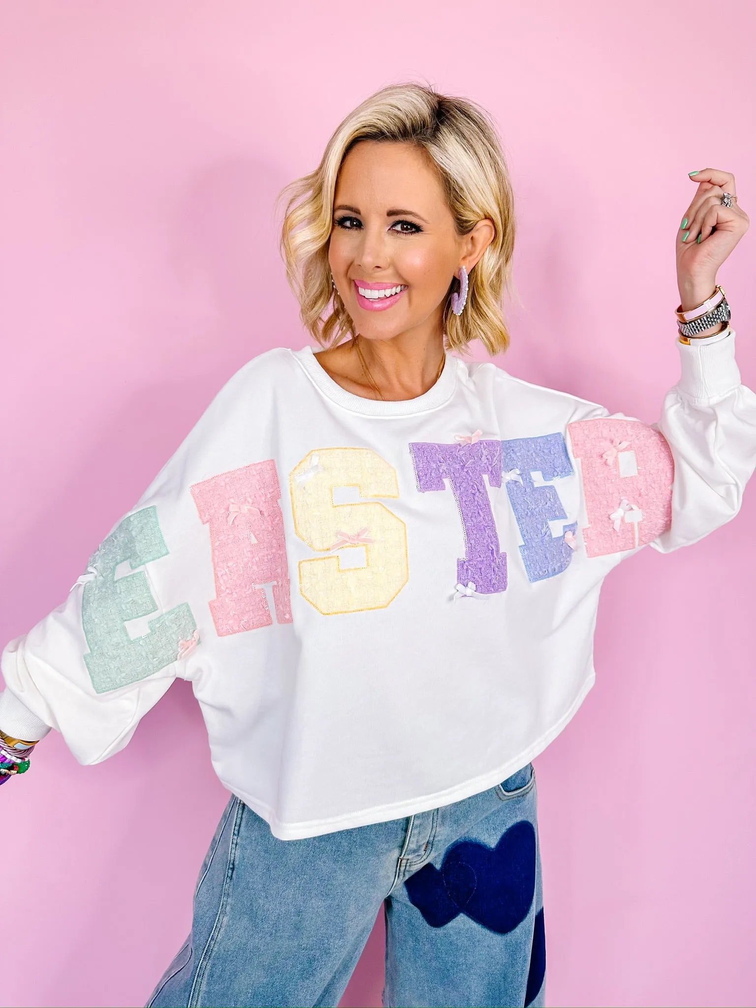 EASTER TWEED CROPPED SWEATSHIRT