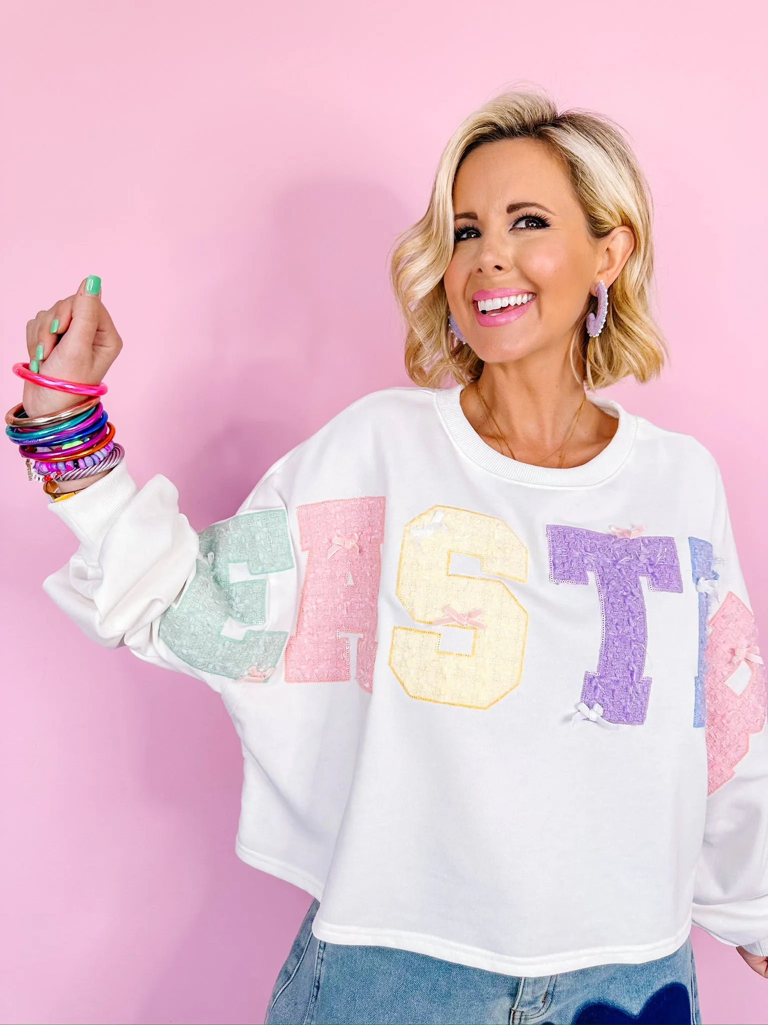 EASTER TWEED CROPPED SWEATSHIRT