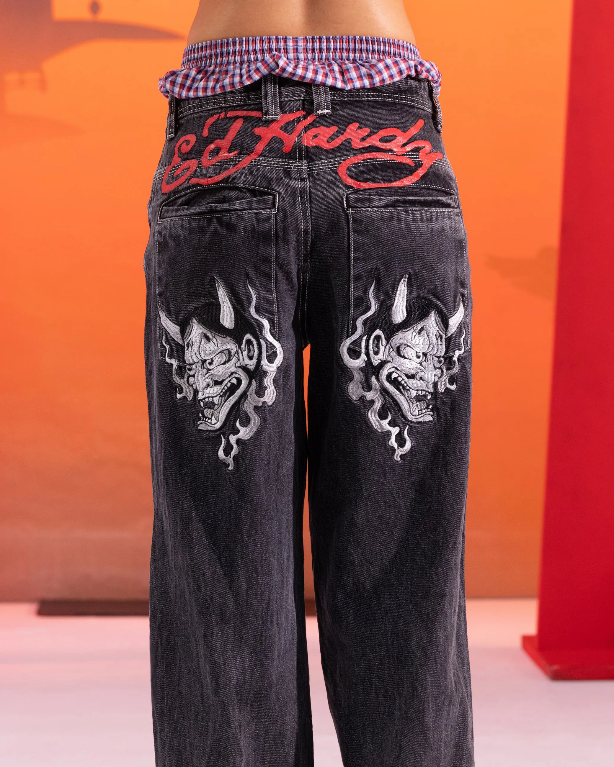 Ed Hardy Ultra Wide Leg Denim Jeans Black