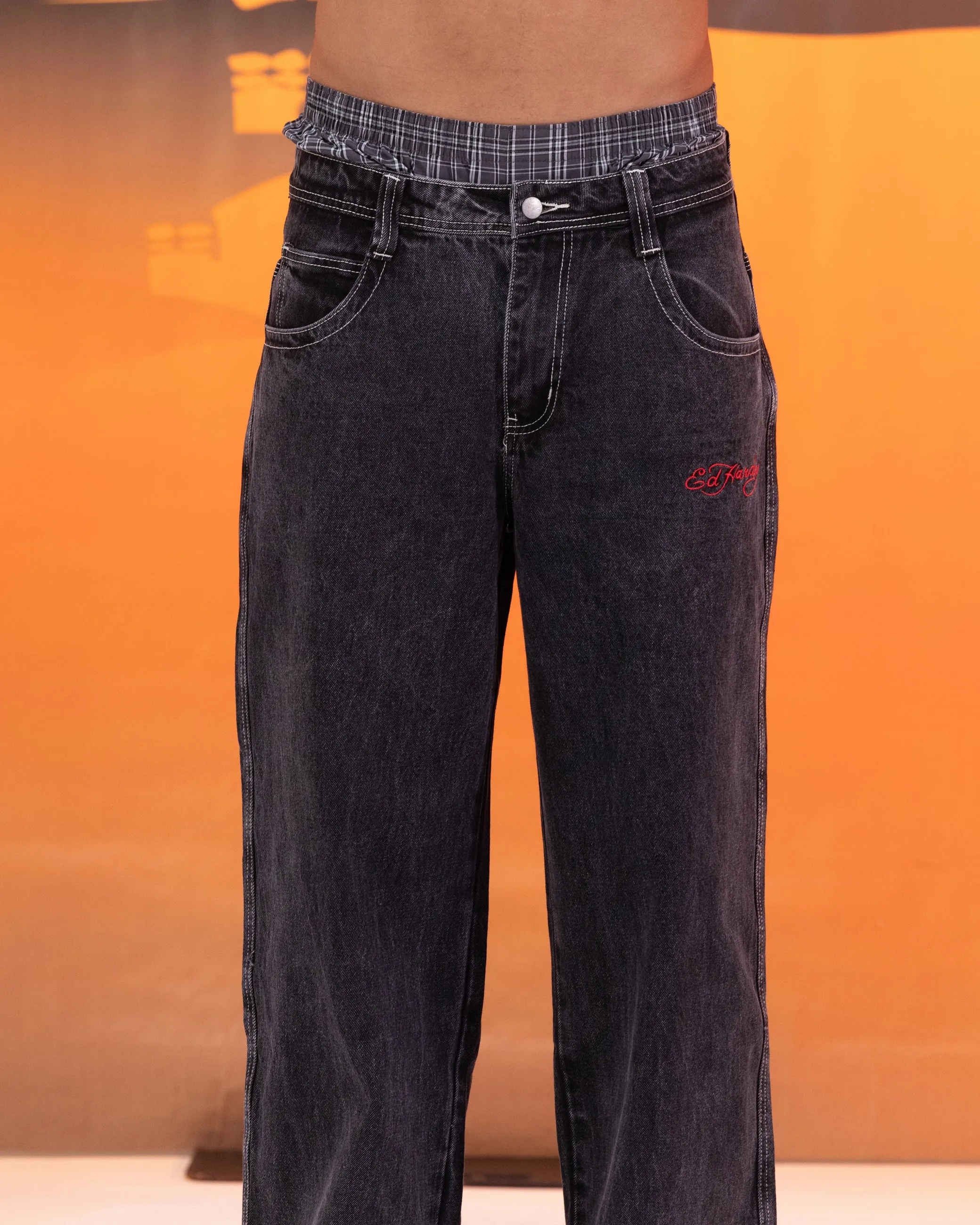 Ed Hardy Ultra Wide Leg Denim Jeans Black