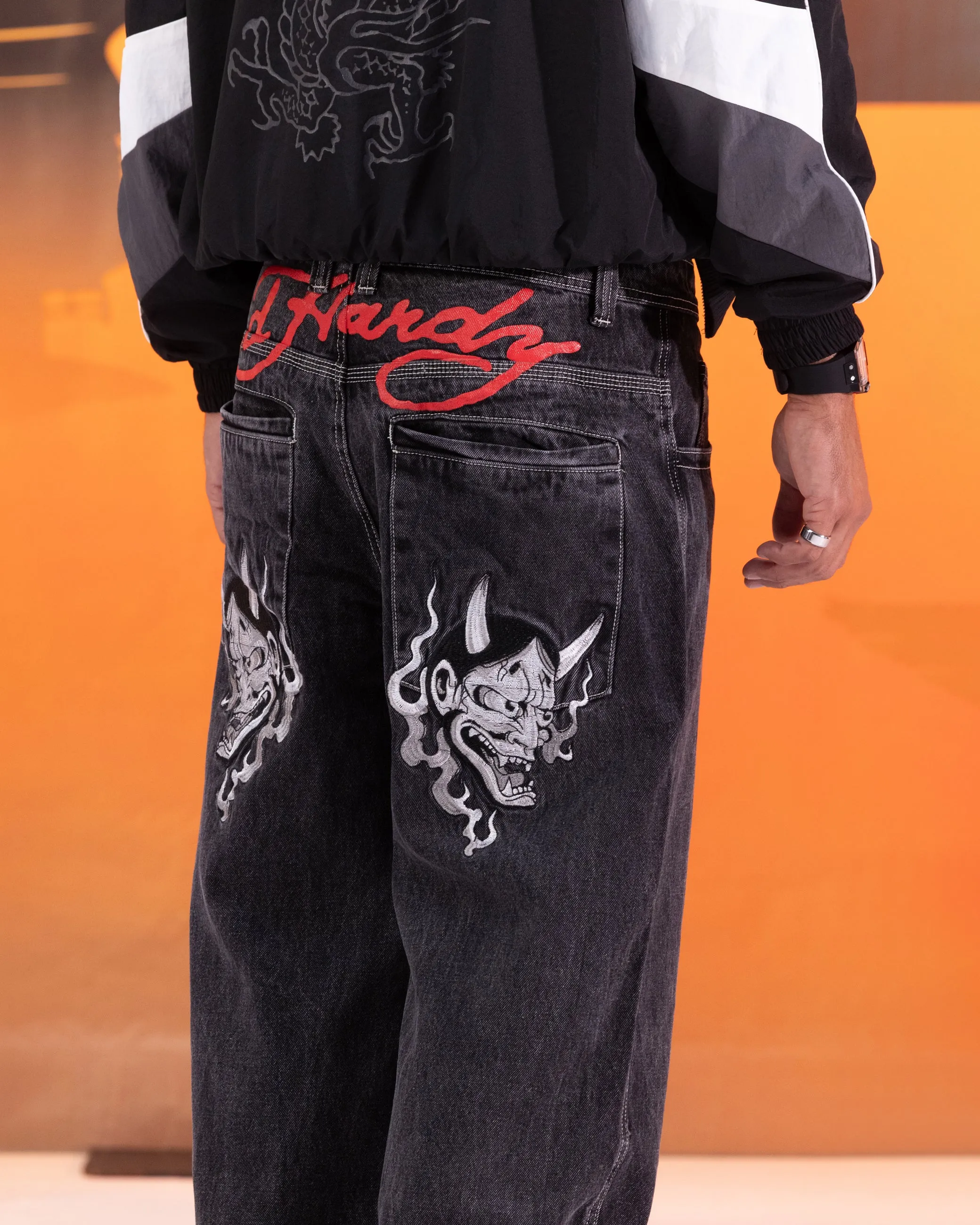 Ed Hardy Ultra Wide Leg Denim Jeans Black