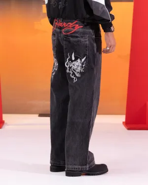 Ed Hardy Ultra Wide Leg Denim Jeans Black