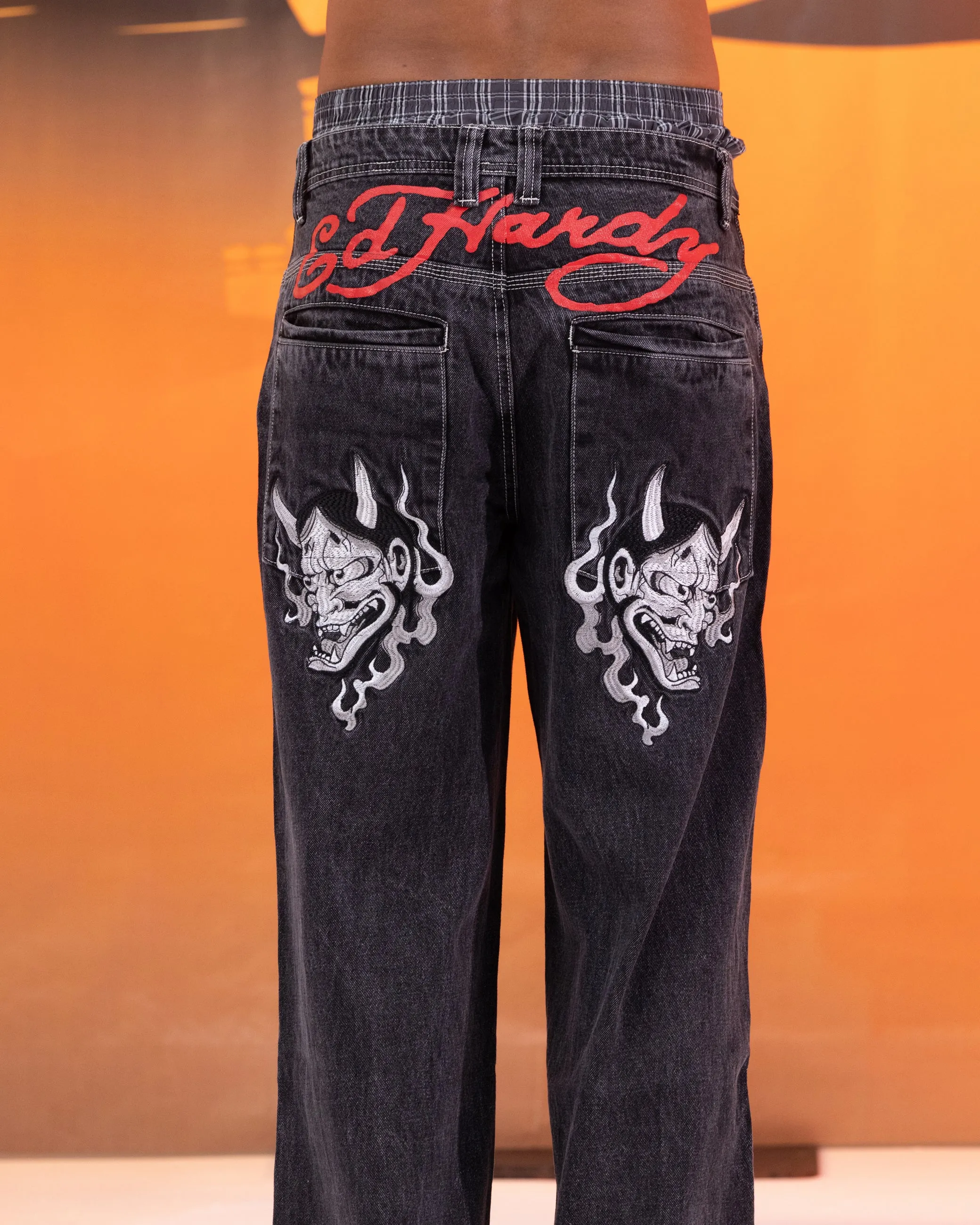Ed Hardy Ultra Wide Leg Denim Jeans Black