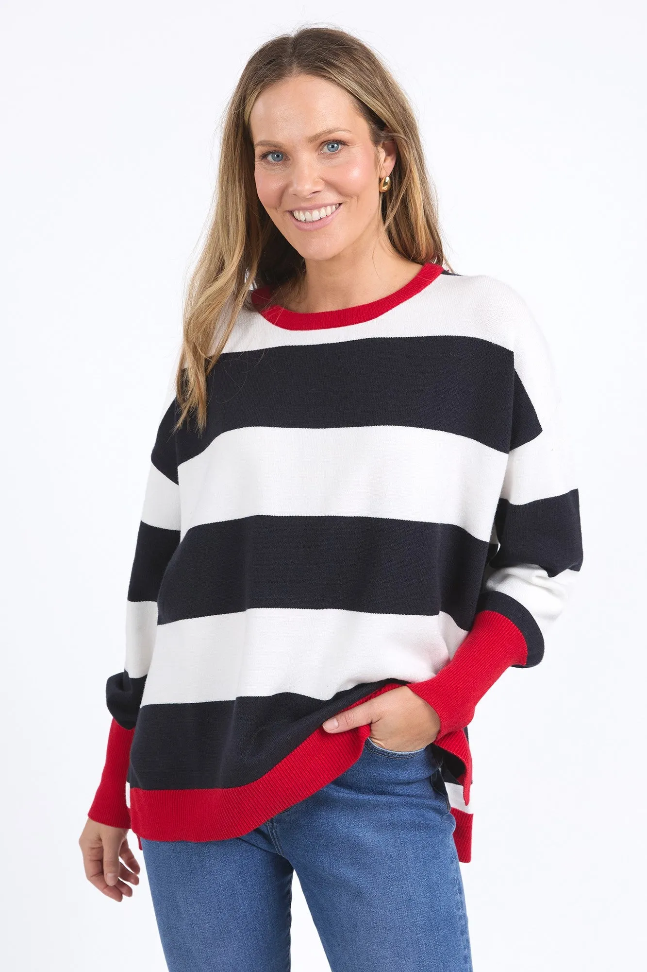 Elm Elvie Stripe Knit Navy/White/Poppy