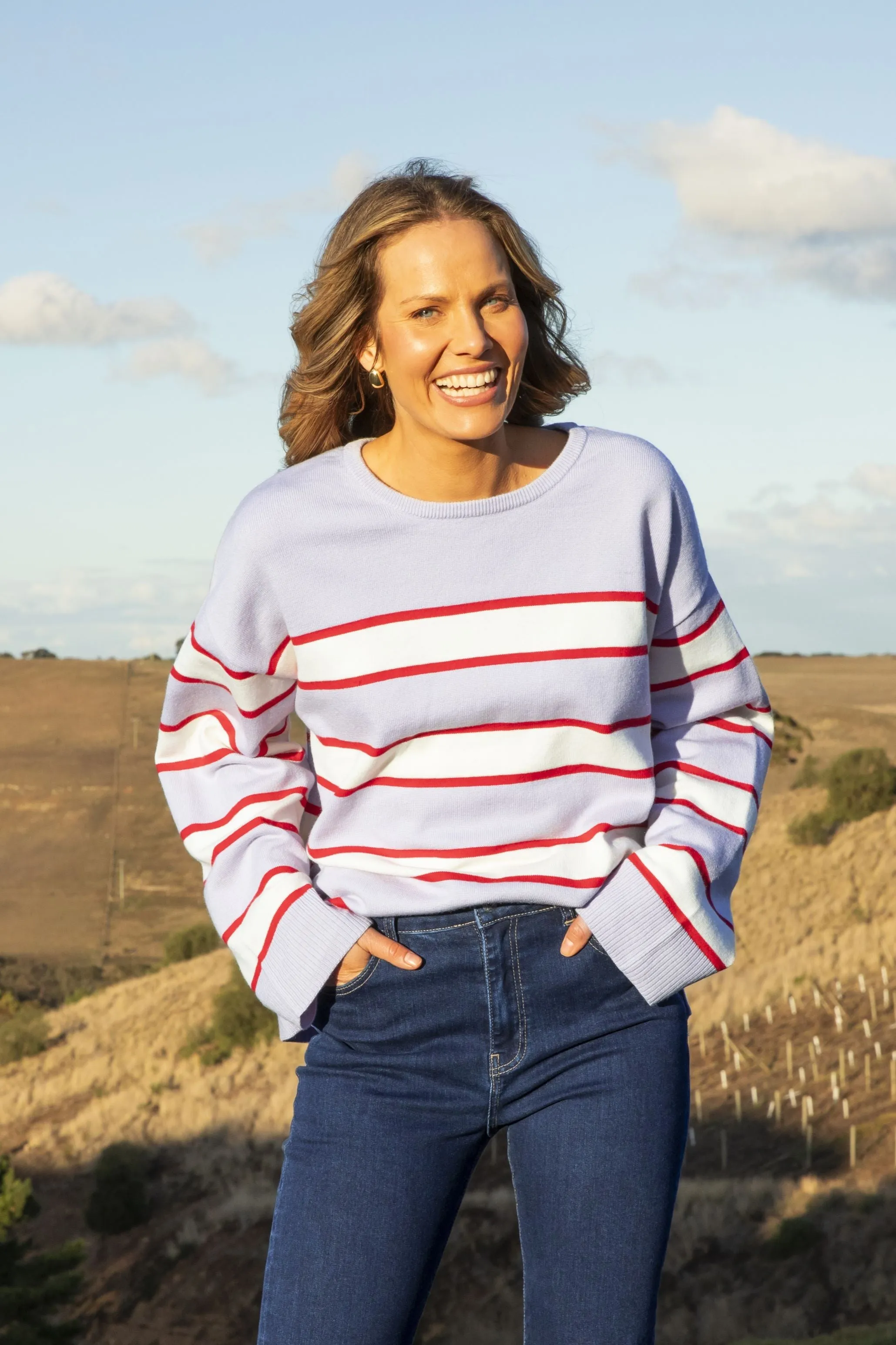 Elm Joni Stripe Knit Dusty Lilac/Poppy/Marshmallow Stripe