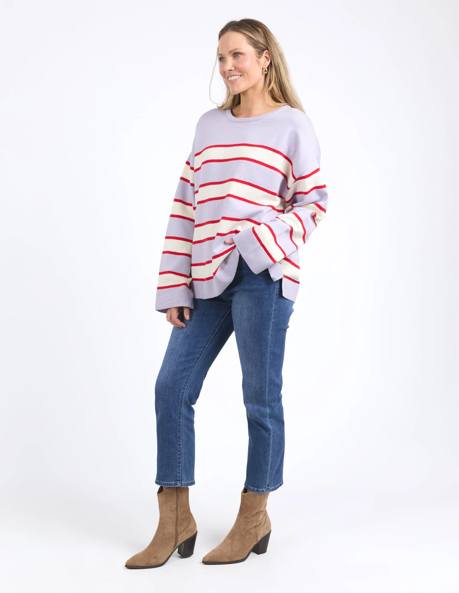 Elm Joni Stripe Knit Dusty Lilac/Poppy/Marshmallow Stripe