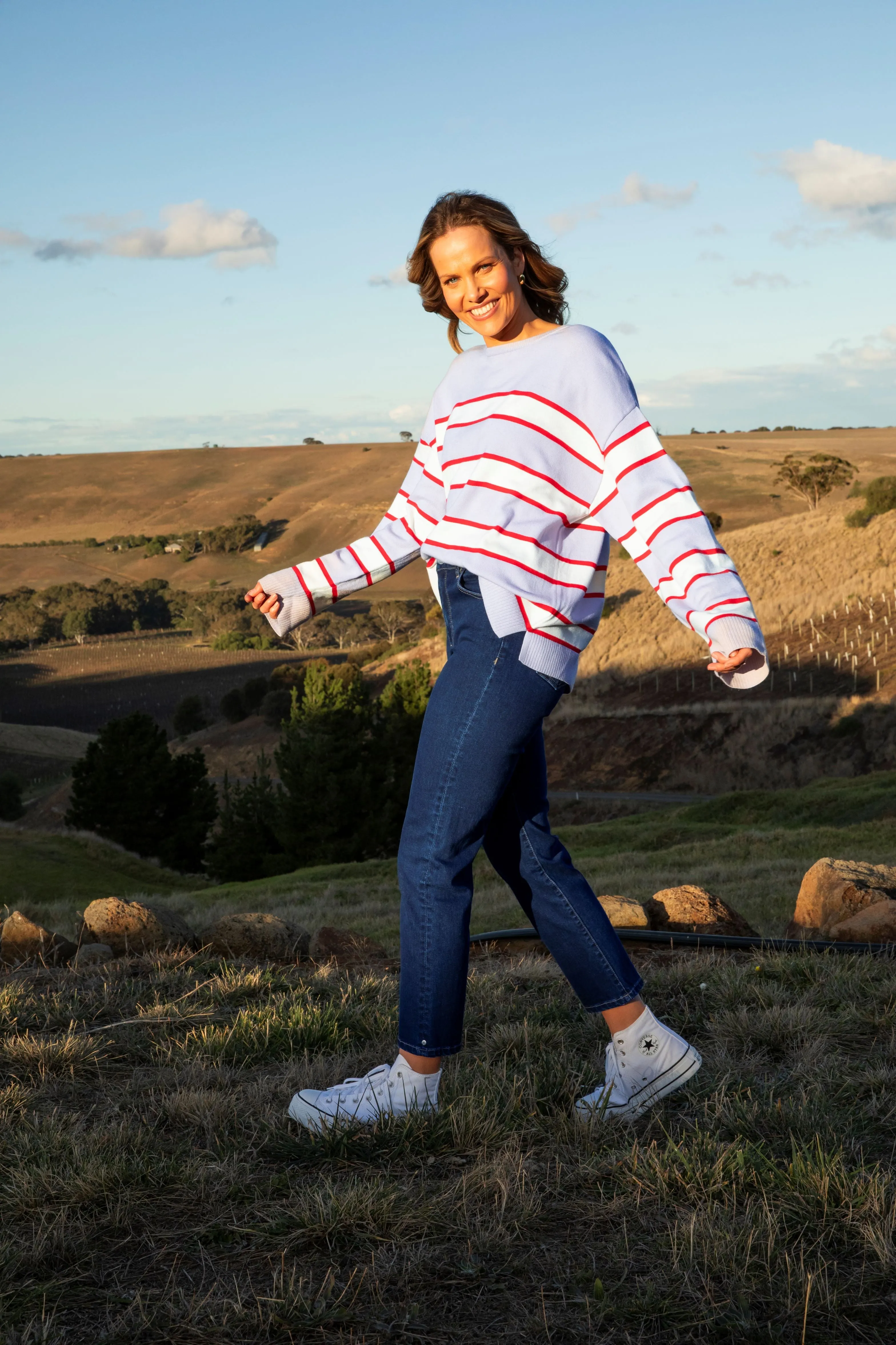 Elm Joni Stripe Knit Dusty Lilac/Poppy/Marshmallow Stripe