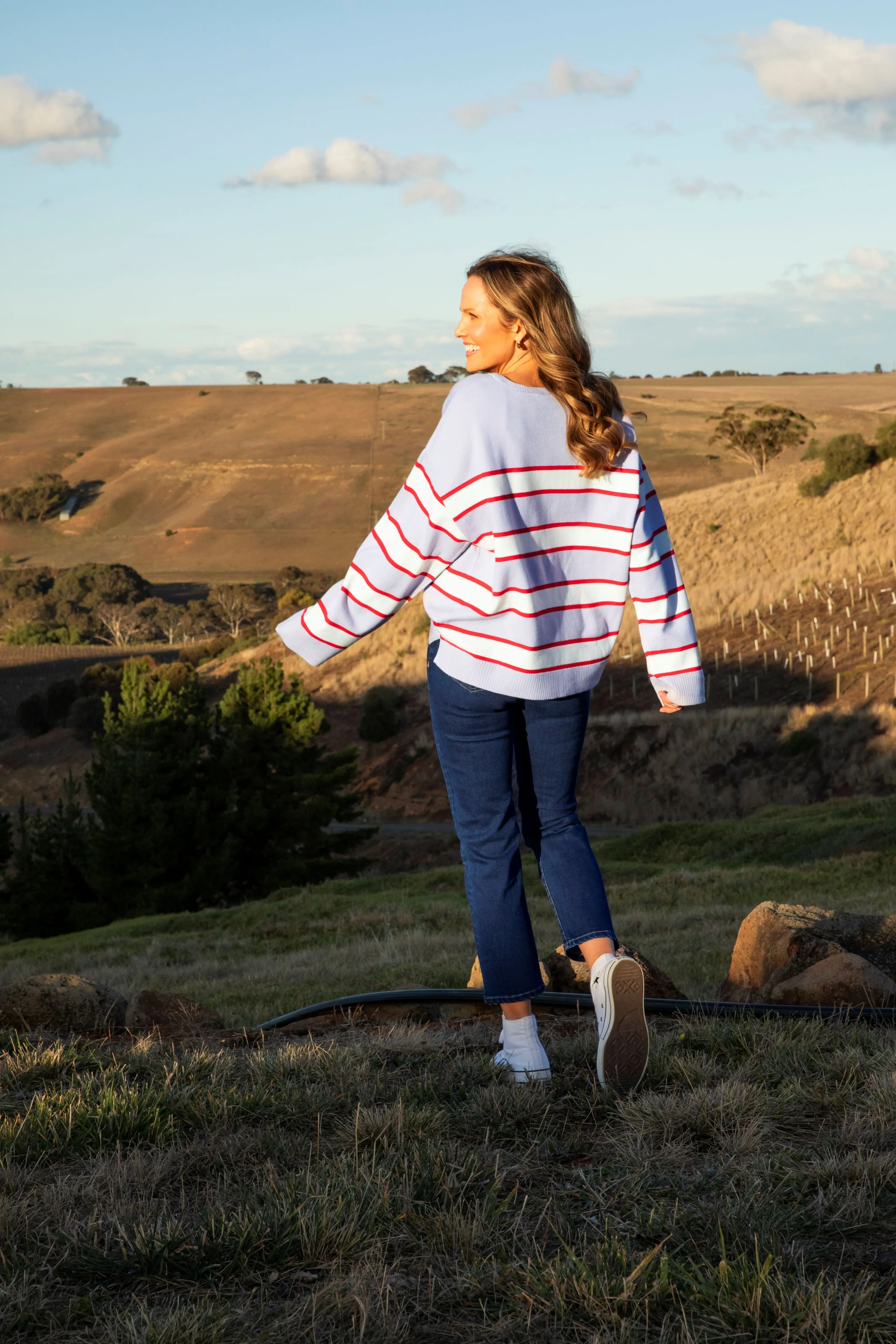 Elm Joni Stripe Knit Dusty Lilac/Poppy/Marshmallow Stripe