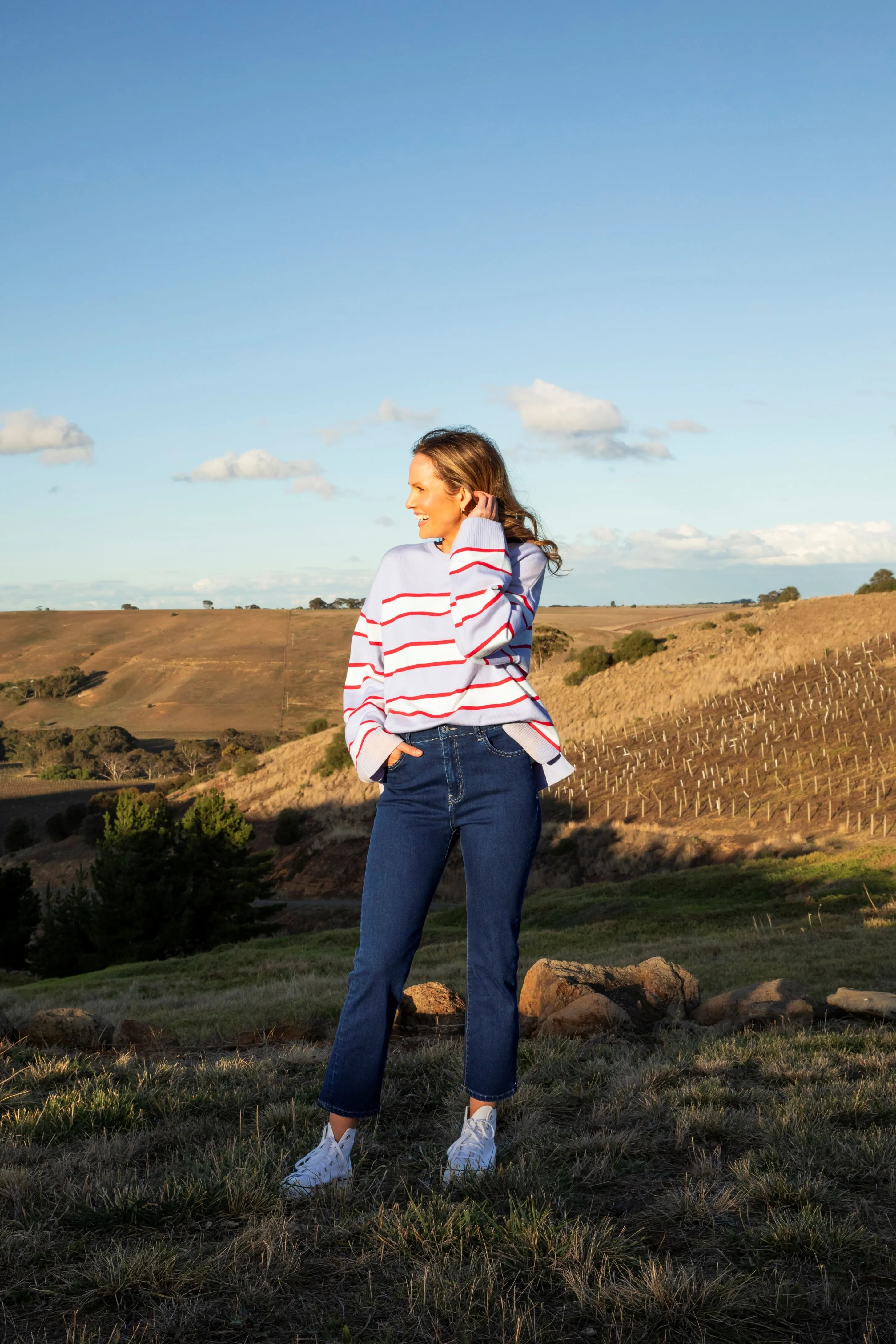Elm Joni Stripe Knit Dusty Lilac/Poppy/Marshmallow Stripe
