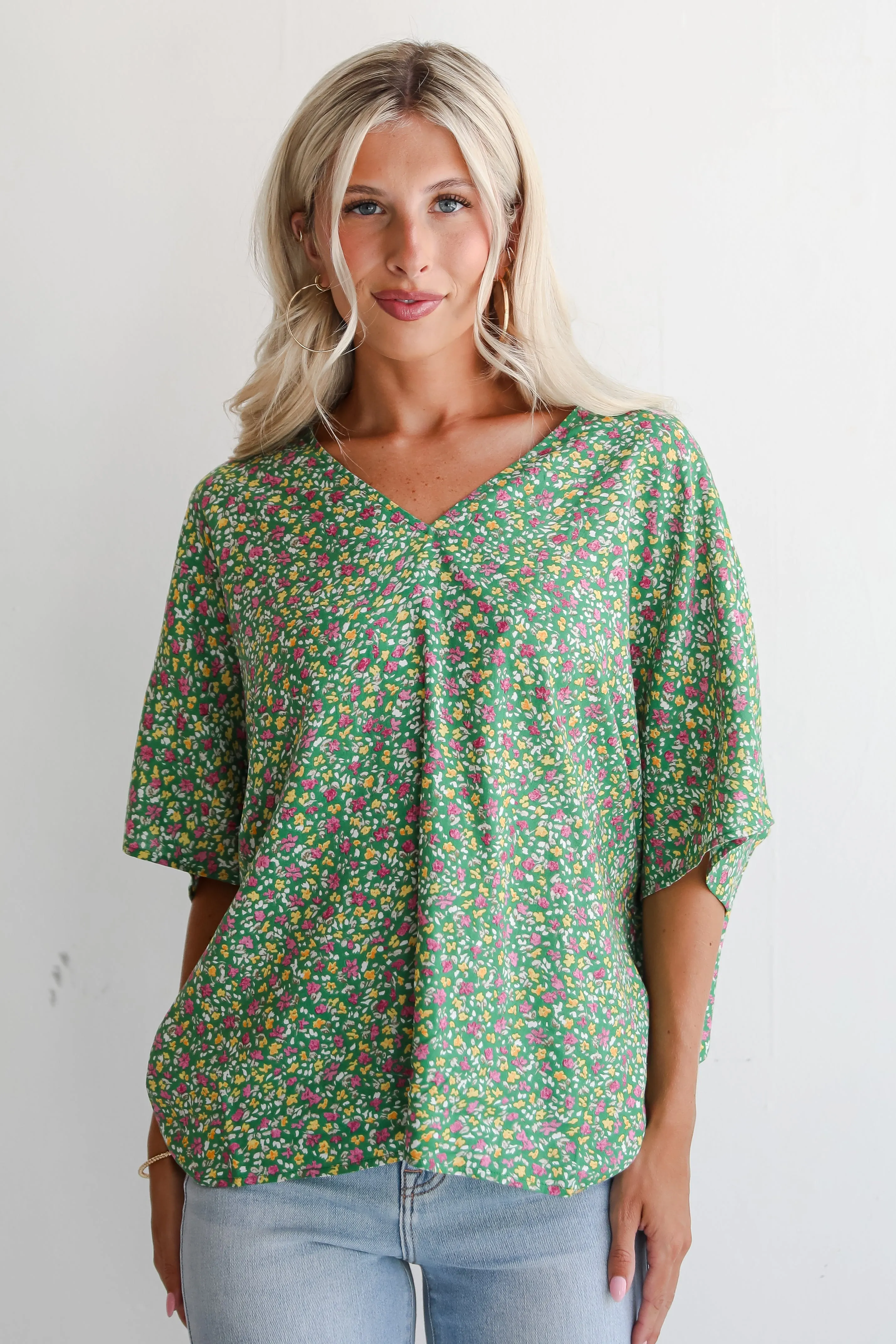 FINAL SALE - Perfect Whimsy Green Floral Oversized Blouse