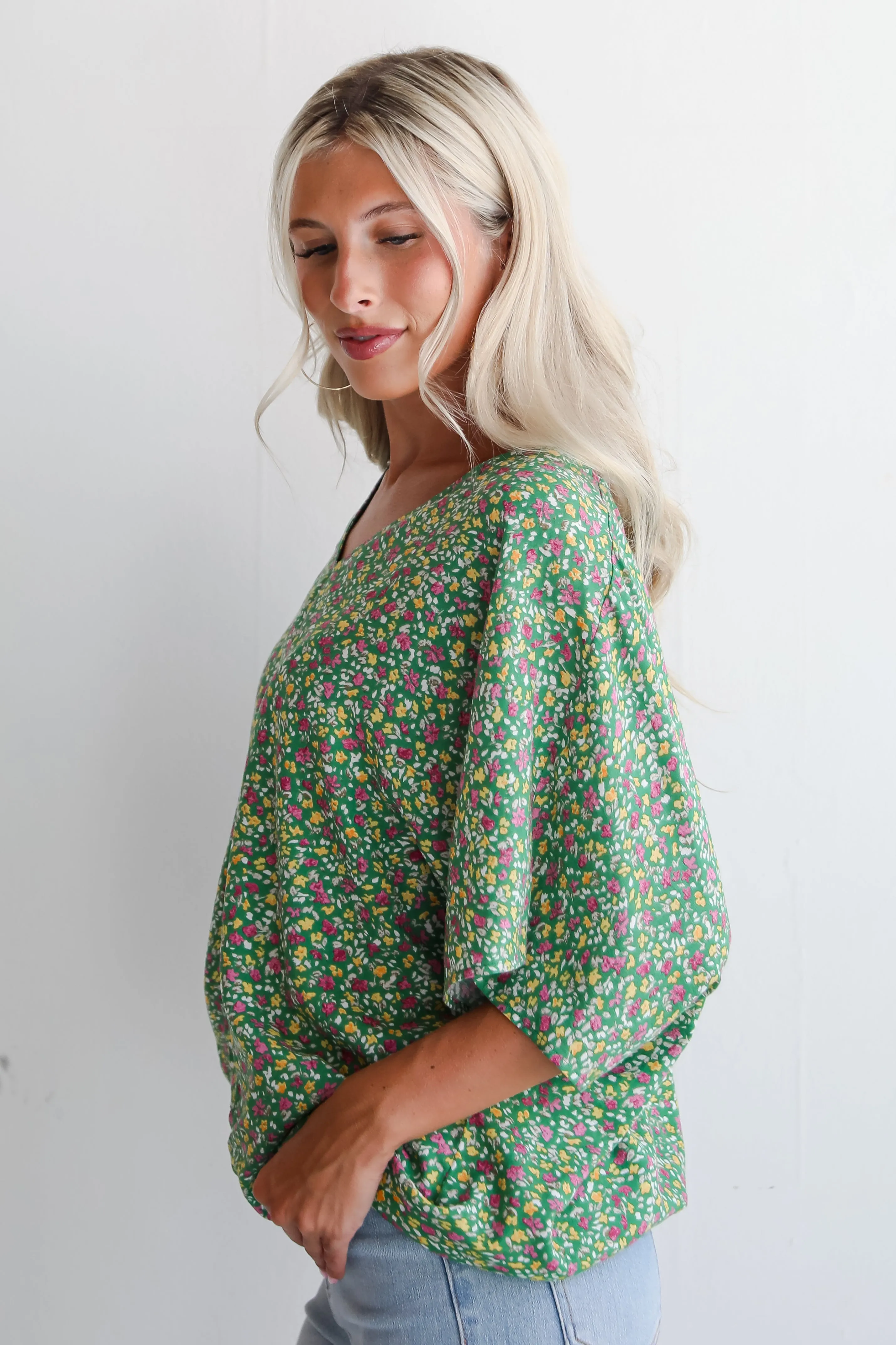 FINAL SALE - Perfect Whimsy Green Floral Oversized Blouse