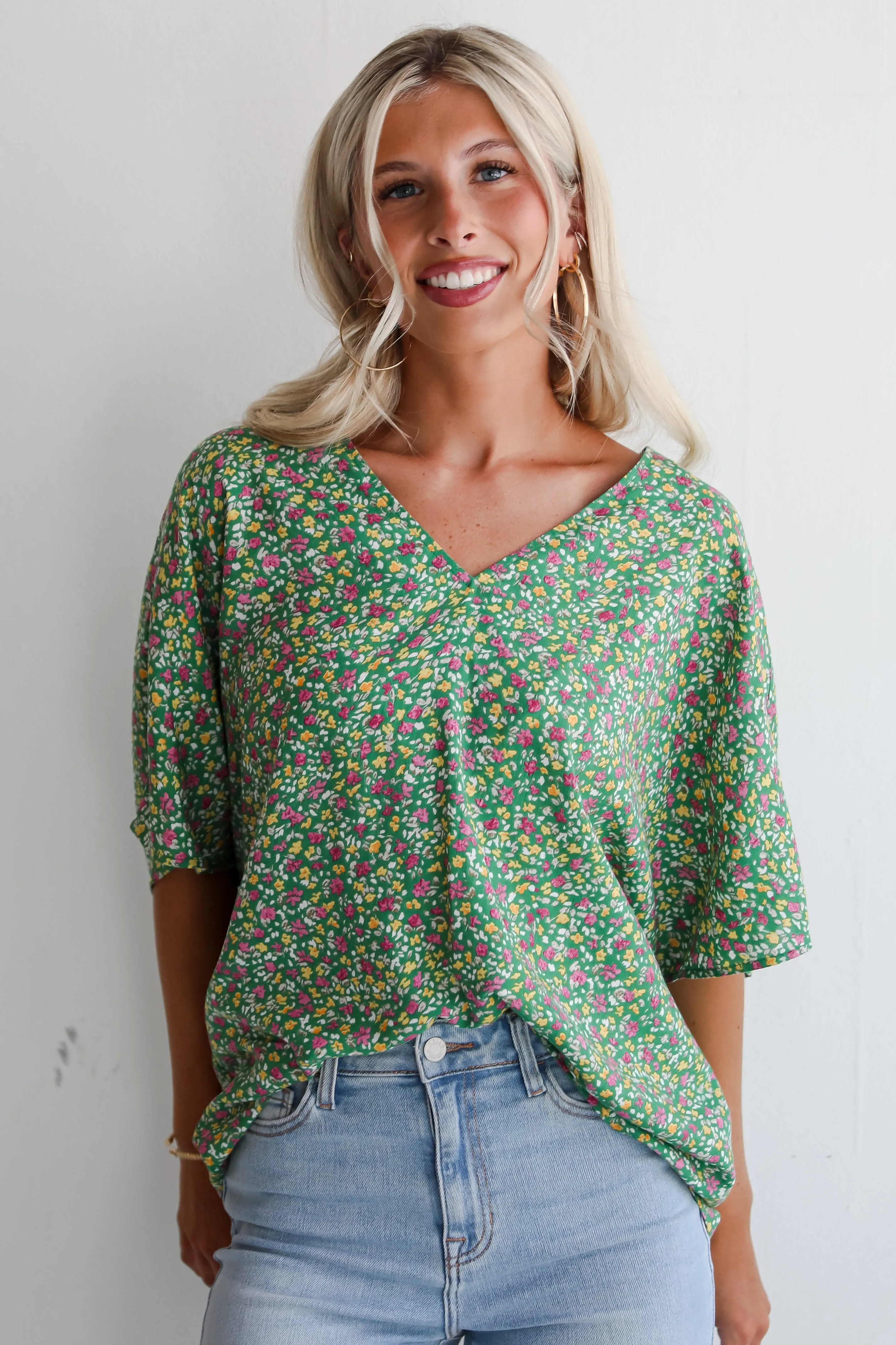 FINAL SALE - Perfect Whimsy Green Floral Oversized Blouse
