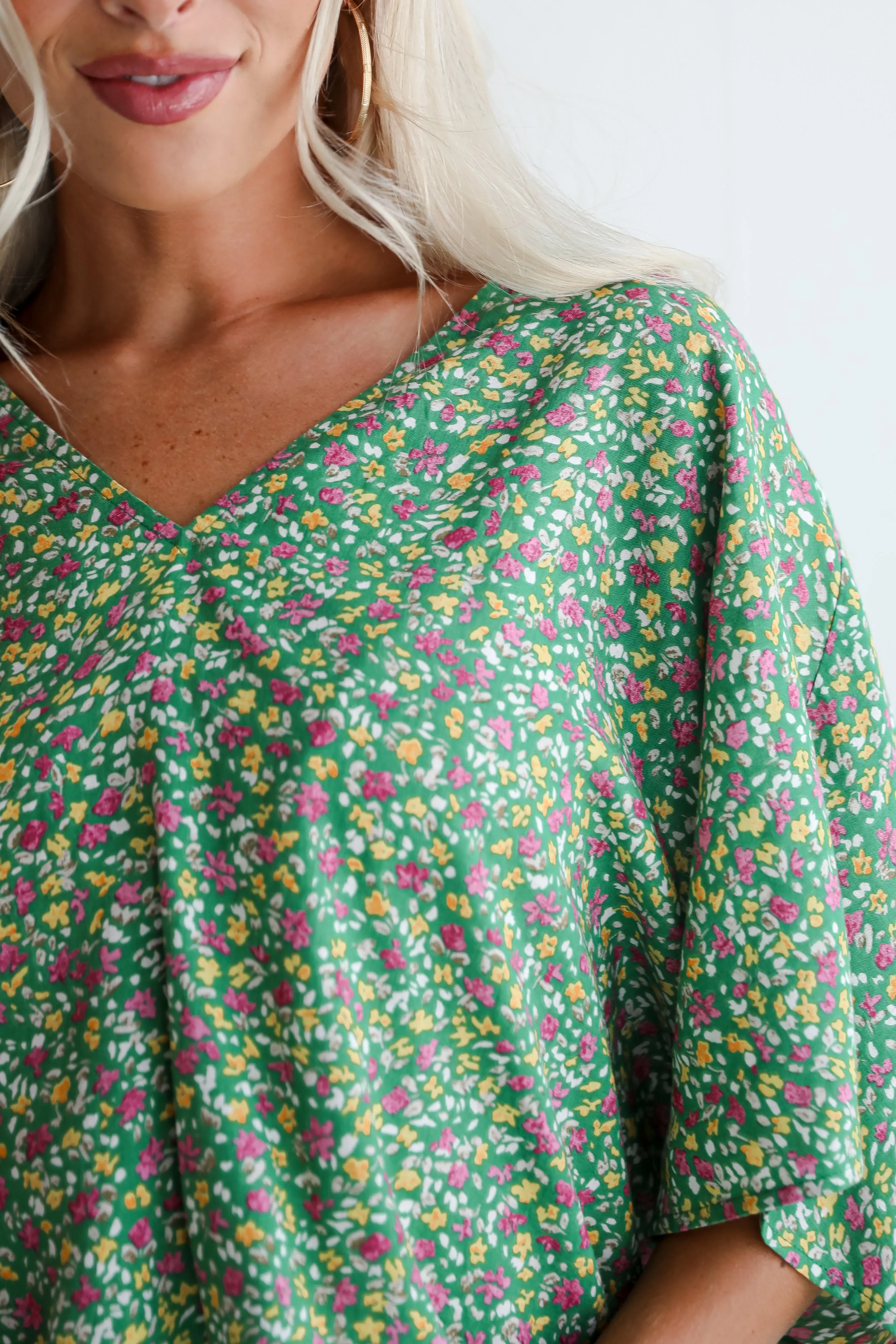 FINAL SALE - Perfect Whimsy Green Floral Oversized Blouse