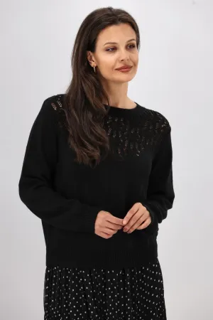 Gloss by Shine On Phoenix Pointelle Jumper Black