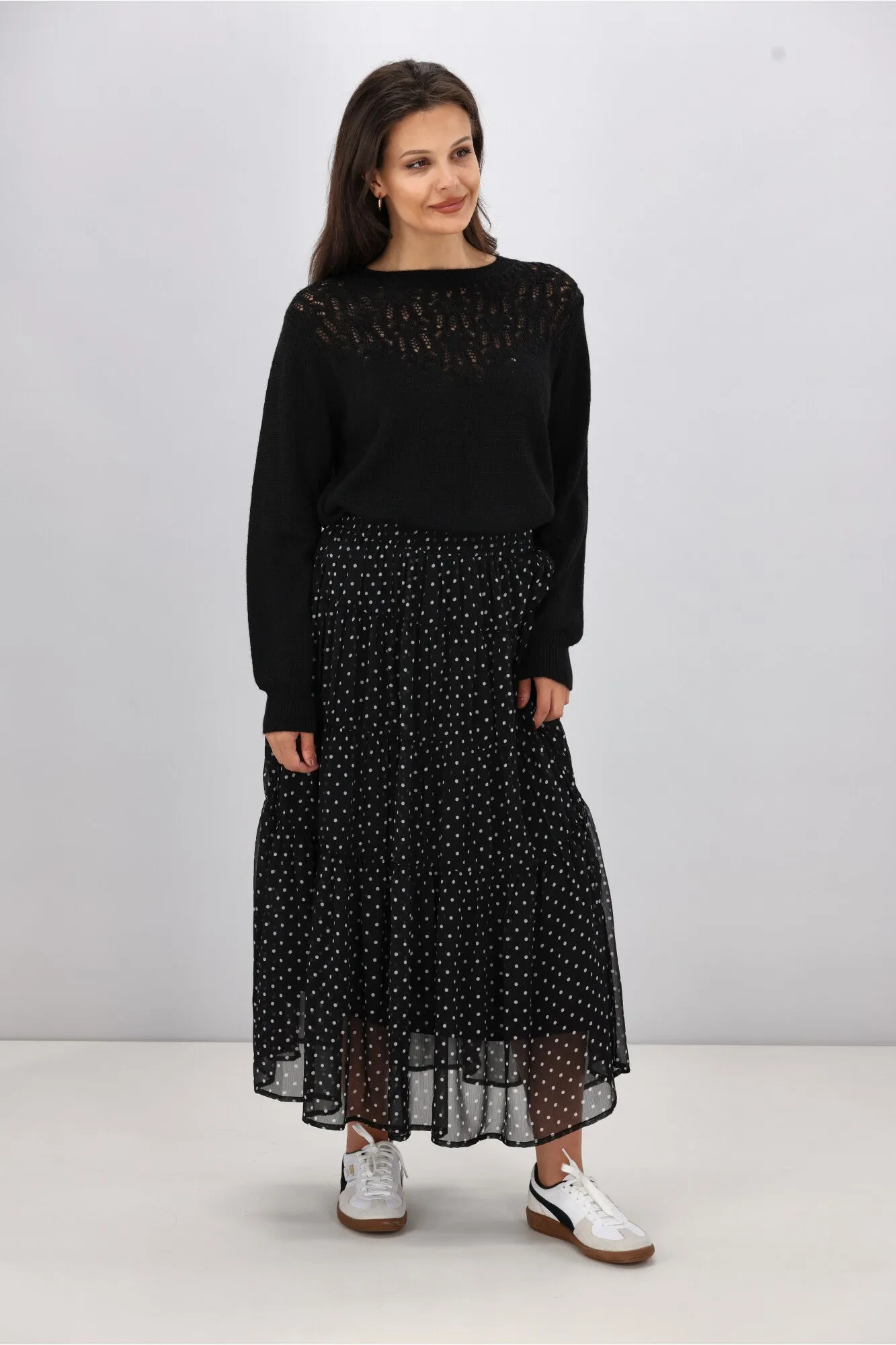 Gloss by Shine On Phoenix Pointelle Jumper Black