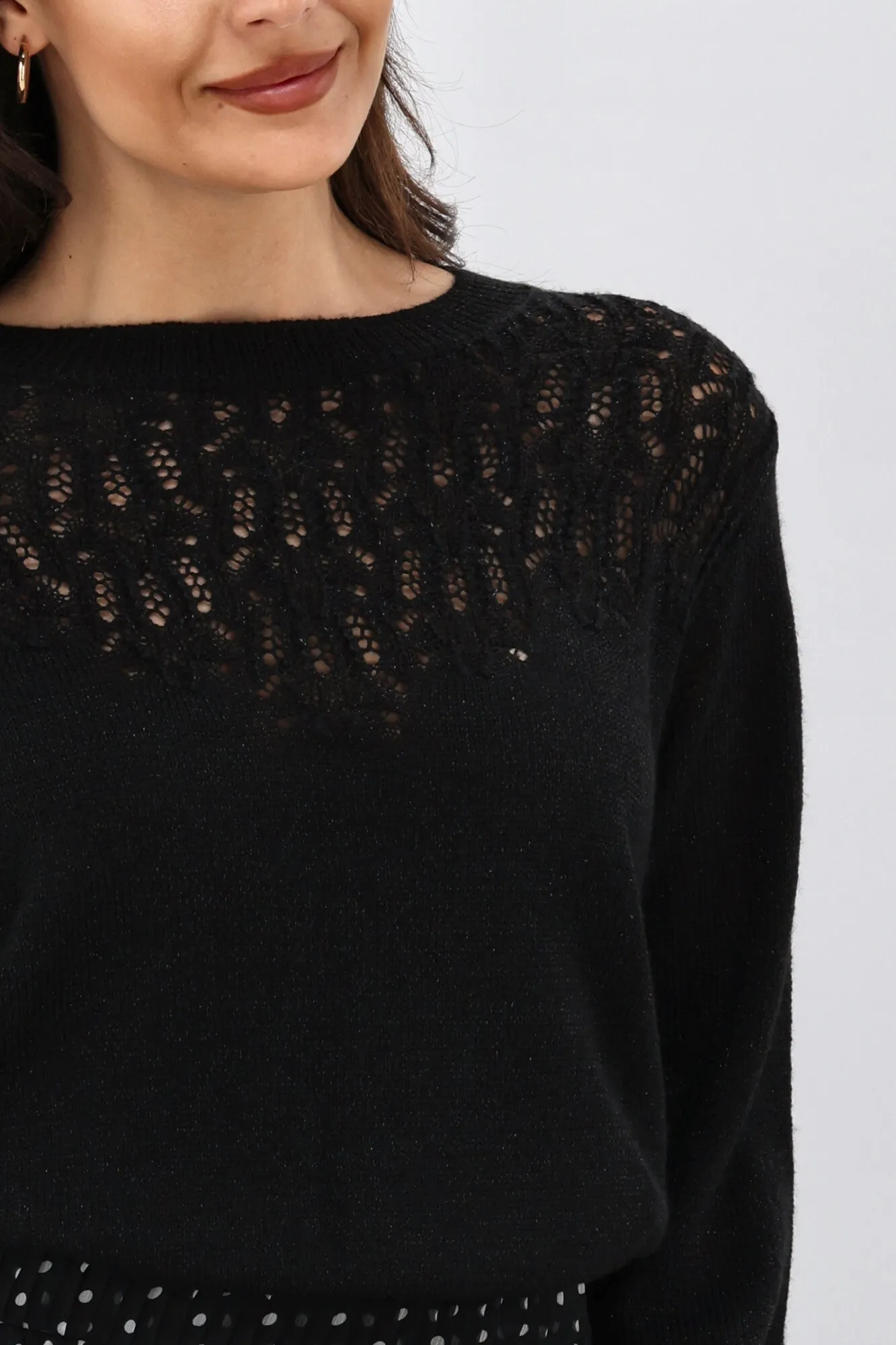 Gloss by Shine On Phoenix Pointelle Jumper Black