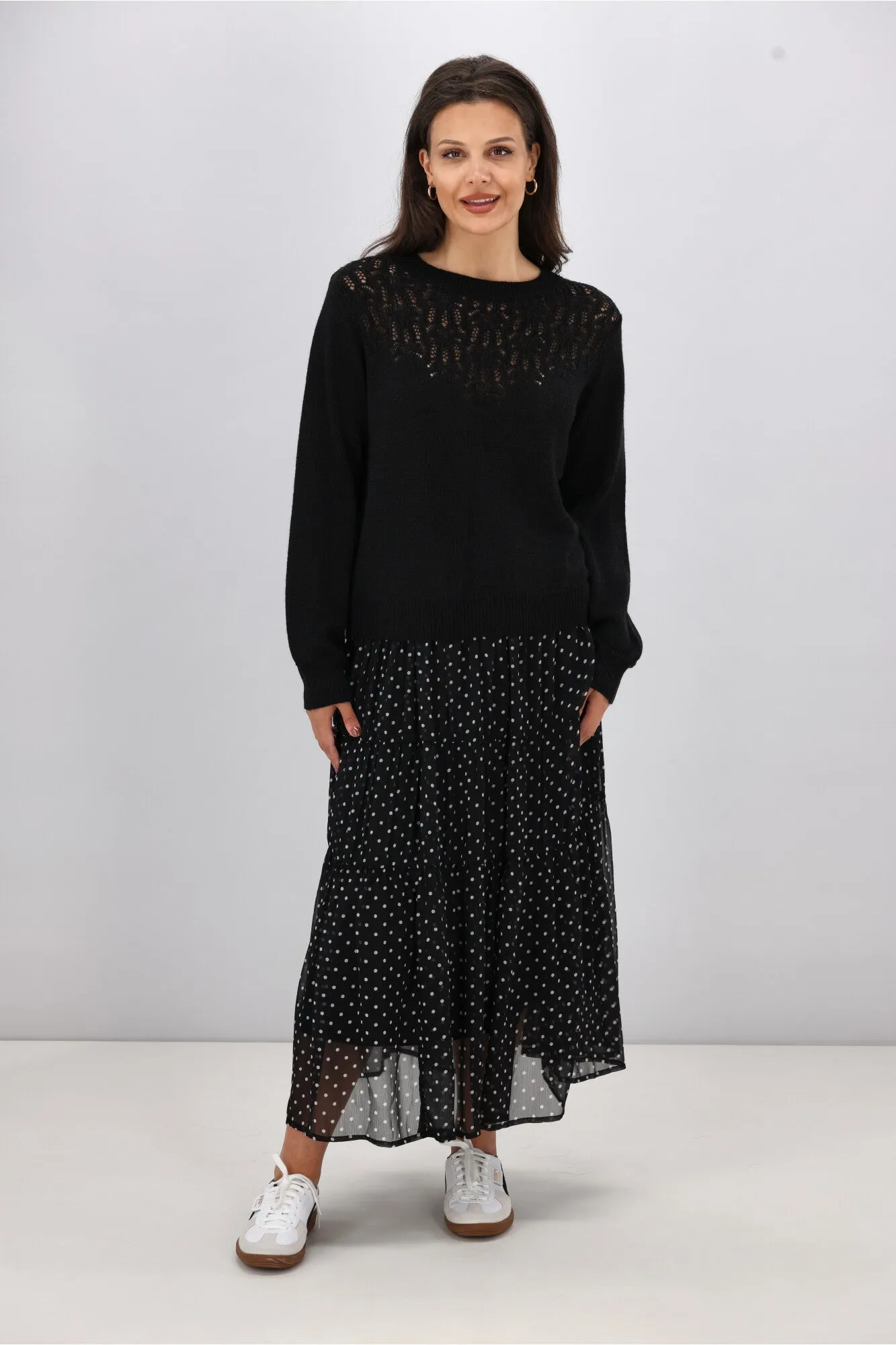 Gloss by Shine On Phoenix Pointelle Jumper Black