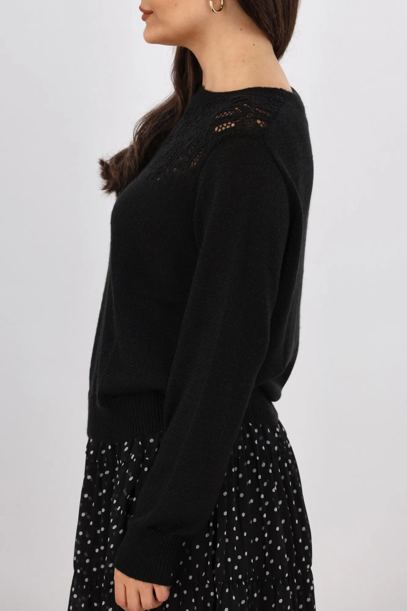 Gloss by Shine On Phoenix Pointelle Jumper Black