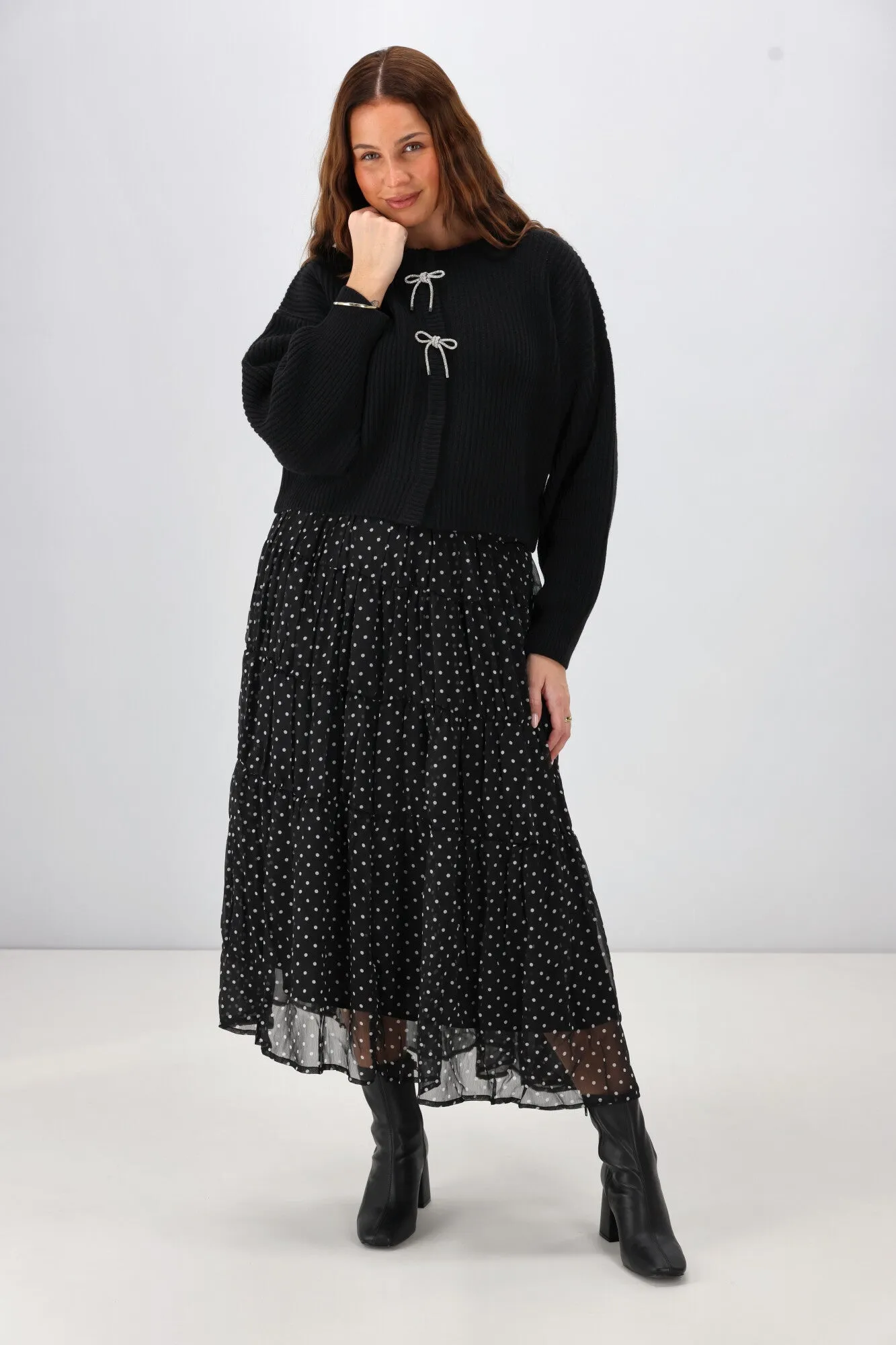 Gloss The Label Delilah Bow Cardigan Black
