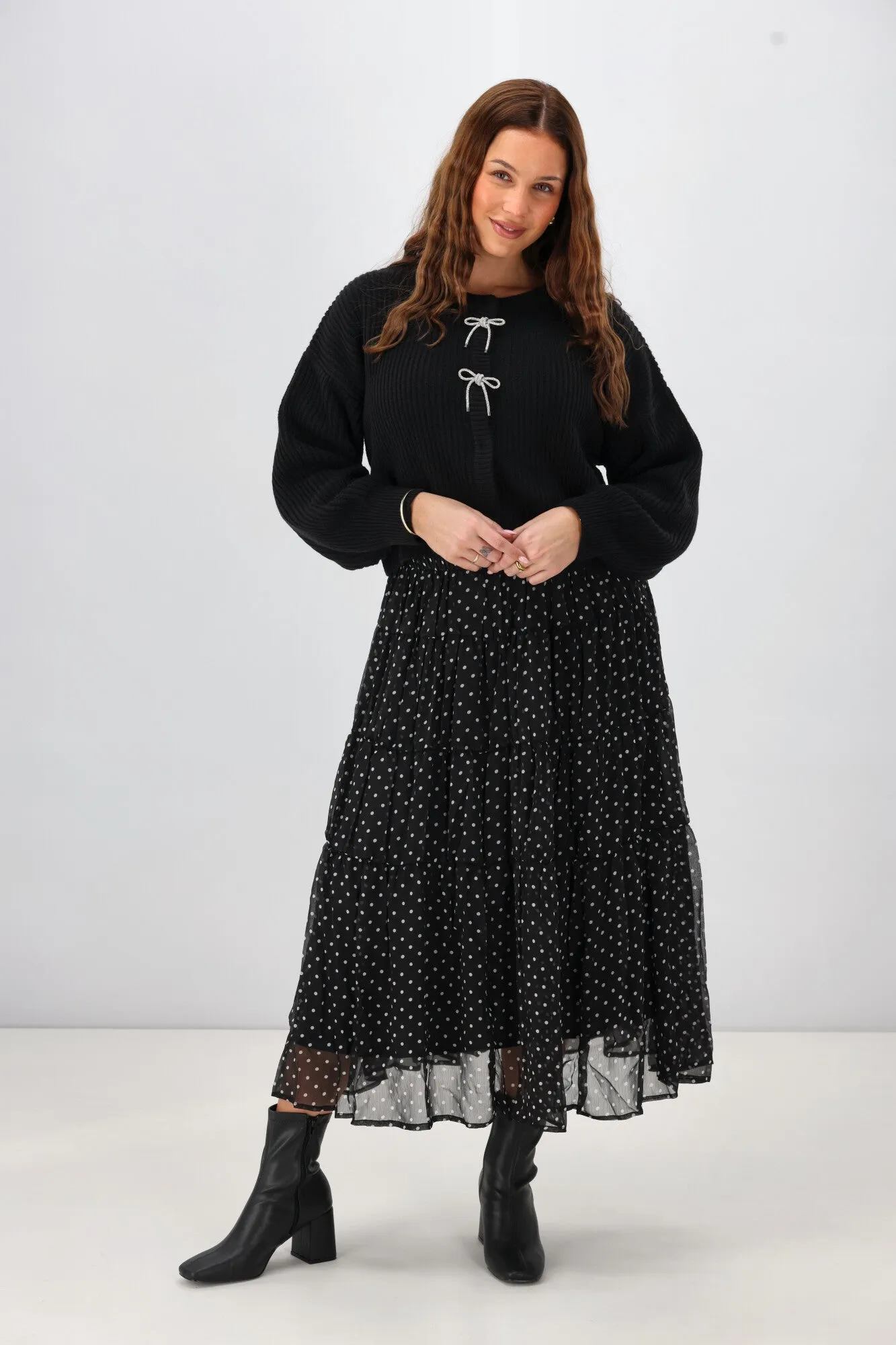 Gloss The Label Delilah Bow Cardigan Black