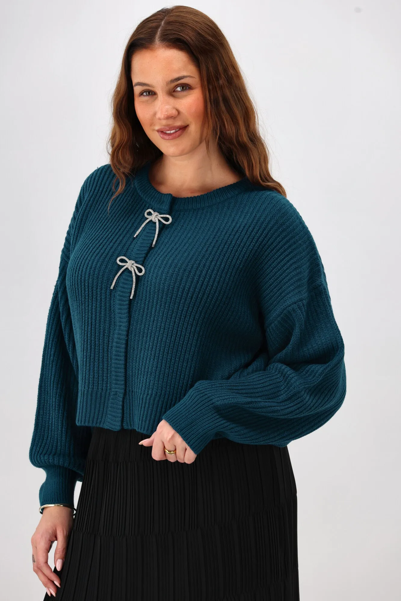 Gloss The Label Delilah Bow Cardigan Petrol