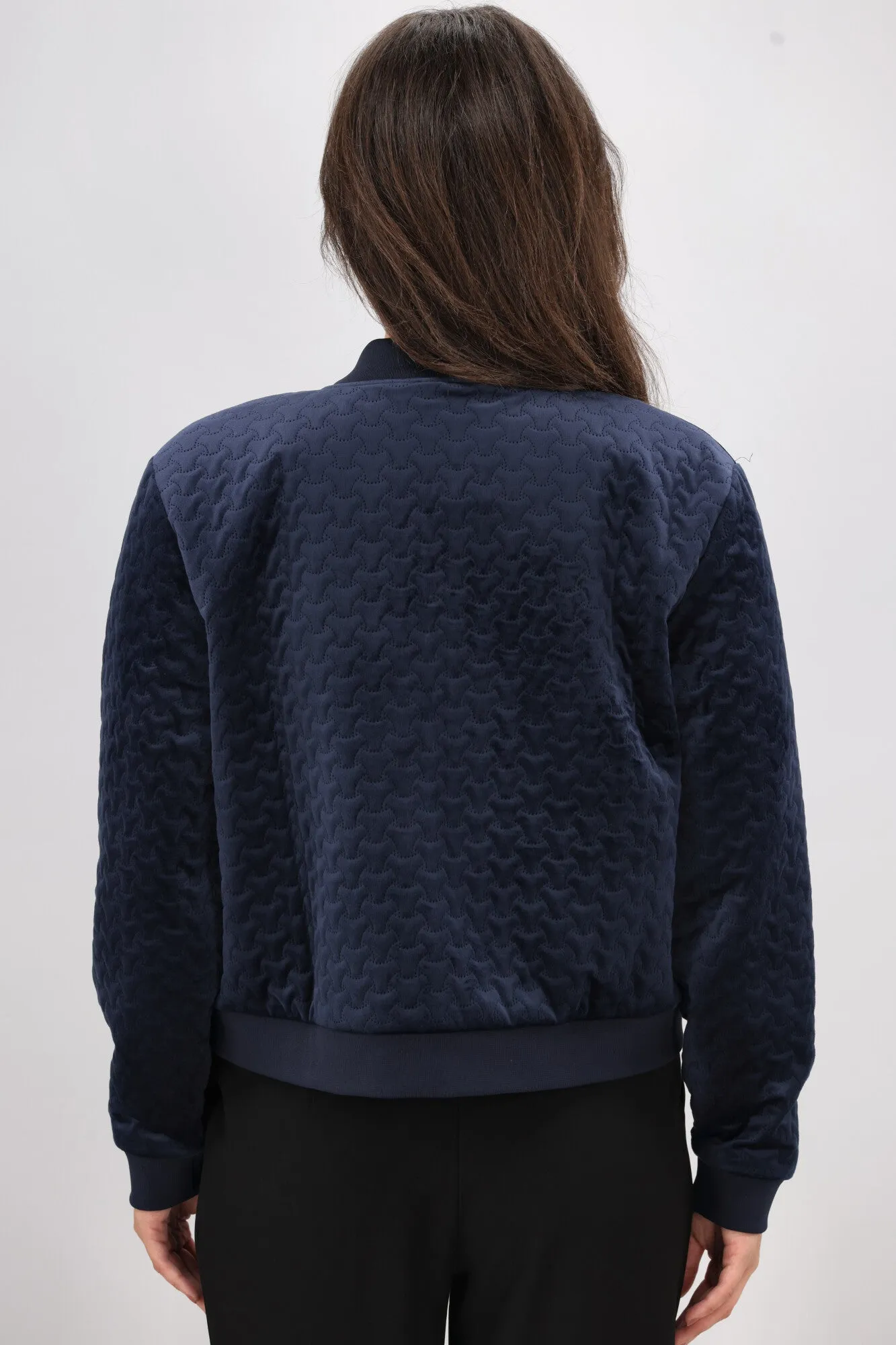Gloss the Label James Quilted Velvet Bomber Jacket  Ink