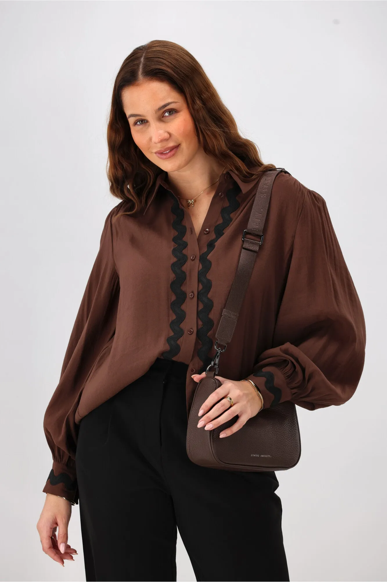 Gloss the Label Kelleigh Ric Rac Lace Shirt Chocolate