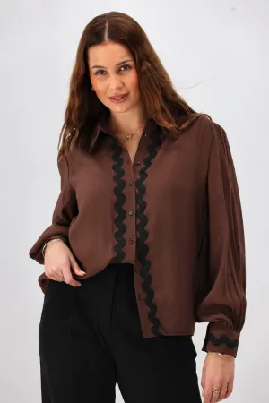 Gloss the Label Kelleigh Ric Rac Lace Shirt Chocolate
