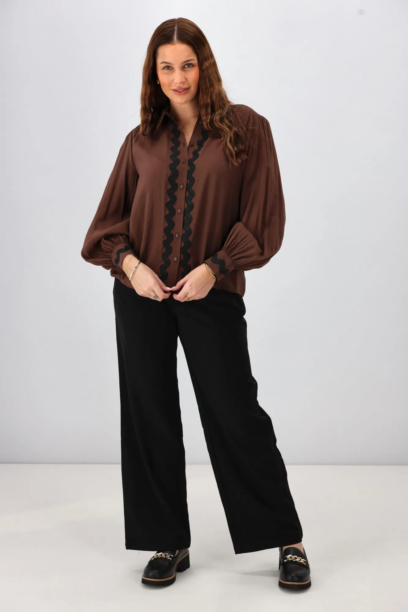 Gloss the Label Kelleigh Ric Rac Lace Shirt Chocolate