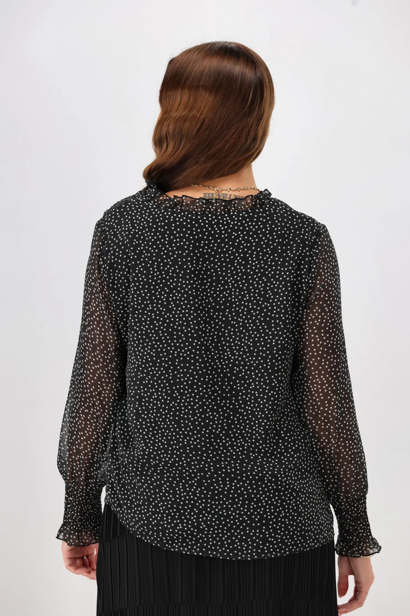 Gloss The Label Rosalia Shirred Bodice Top Black Spot