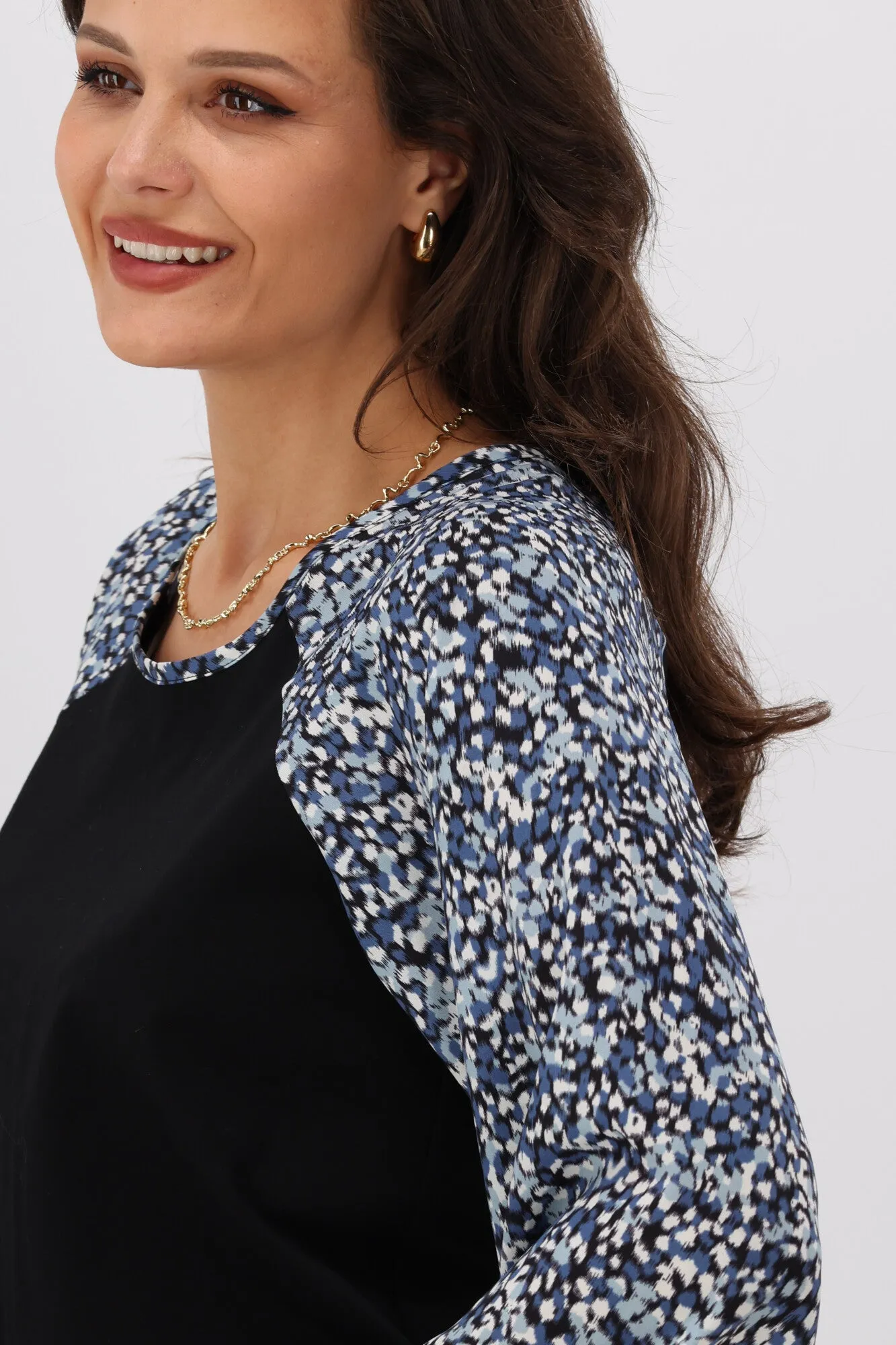 Gloss The Label Sutton Balloon Sleeve Top Ink Speckle Print