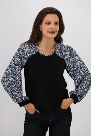 Gloss The Label Sutton Balloon Sleeve Top Ink Speckle Print