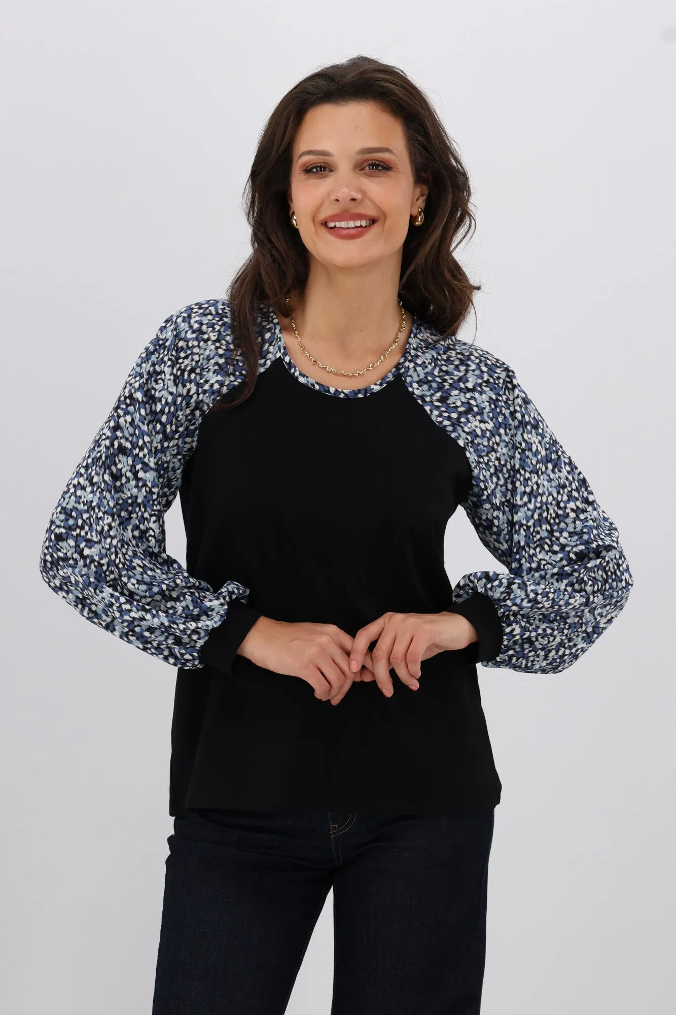 Gloss The Label Sutton Balloon Sleeve Top Ink Speckle Print