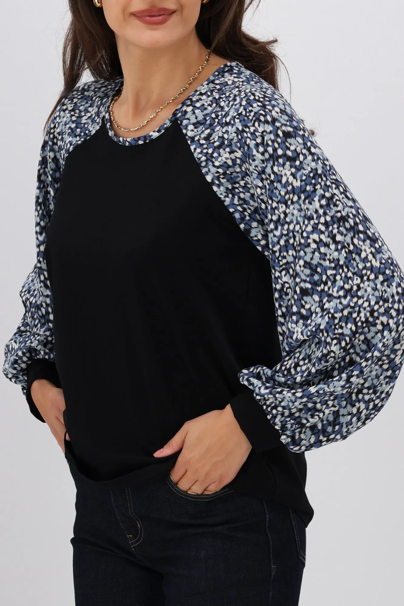 Gloss The Label Sutton Balloon Sleeve Top Ink Speckle Print