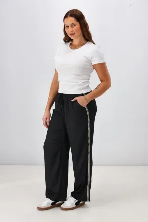 Gloss the Label Taylor Side Taped Wide Leg Pants Black