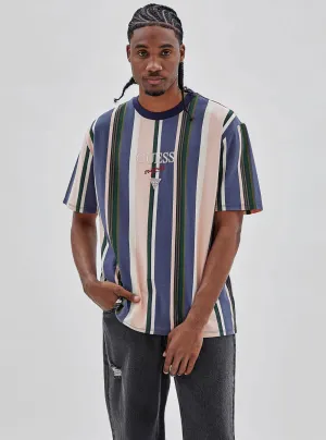 Guess Originals Blue Multi Stripe Logo T-Shirt