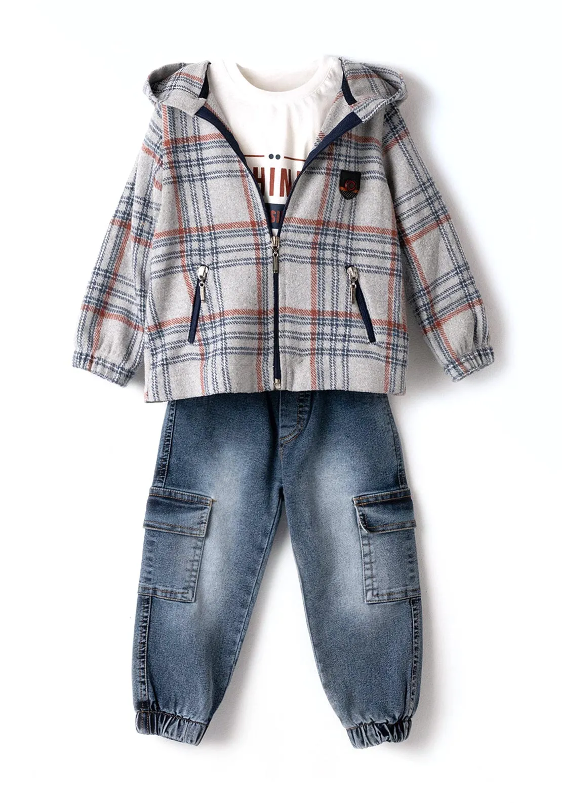 Hashtag Mini Boy Shacket Top and Jean Set, Grey
