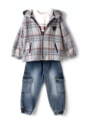 Hashtag Mini Boy Shacket Top and Jean Set, Grey