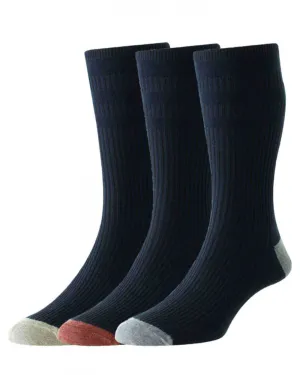 HJ Hall Contrast Heel & Toe Cotton Softop 3 Pair Pack