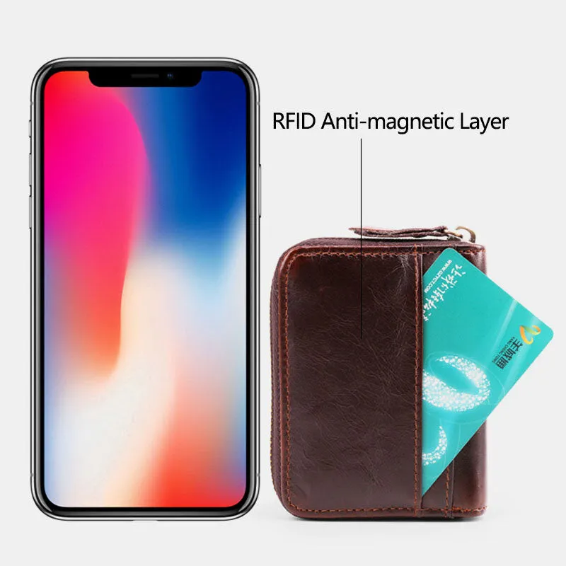 Men Cowhide Organ Wallet RFID Anti-magnetic Multi-card Slot Card Holder Money Clip Card Case