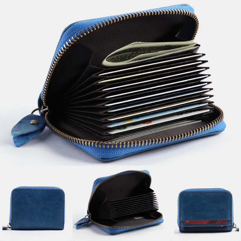 Men Cowhide Organ Wallet RFID Anti-magnetic Multi-card Slot Card Holder Money Clip Card Case