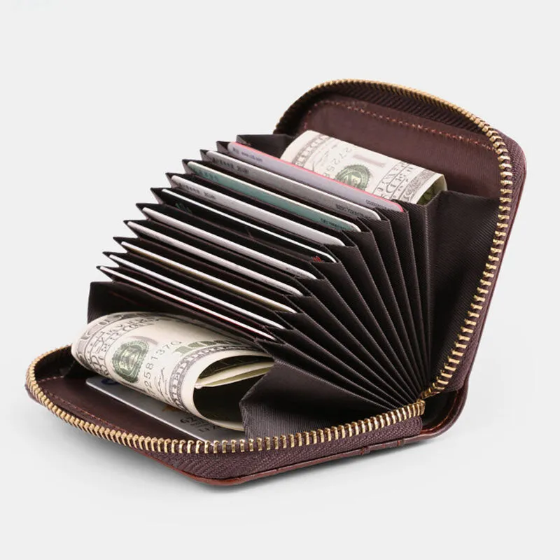 Men Cowhide Organ Wallet RFID Anti-magnetic Multi-card Slot Card Holder Money Clip Card Case