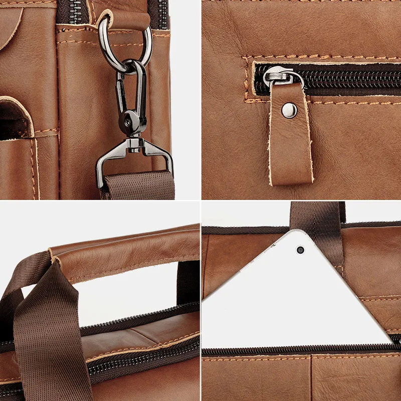 Men Cowhide Super Large Capacity Multi-pocket Crossbody Bags Briefcase Retro 14 Inch Laptop Bags Messenger Bag Handbag Shoulder Bag