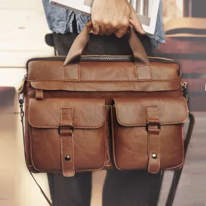 Men Cowhide Super Large Capacity Multi-pocket Crossbody Bags Briefcase Retro 14 Inch Laptop Bags Messenger Bag Handbag Shoulder Bag