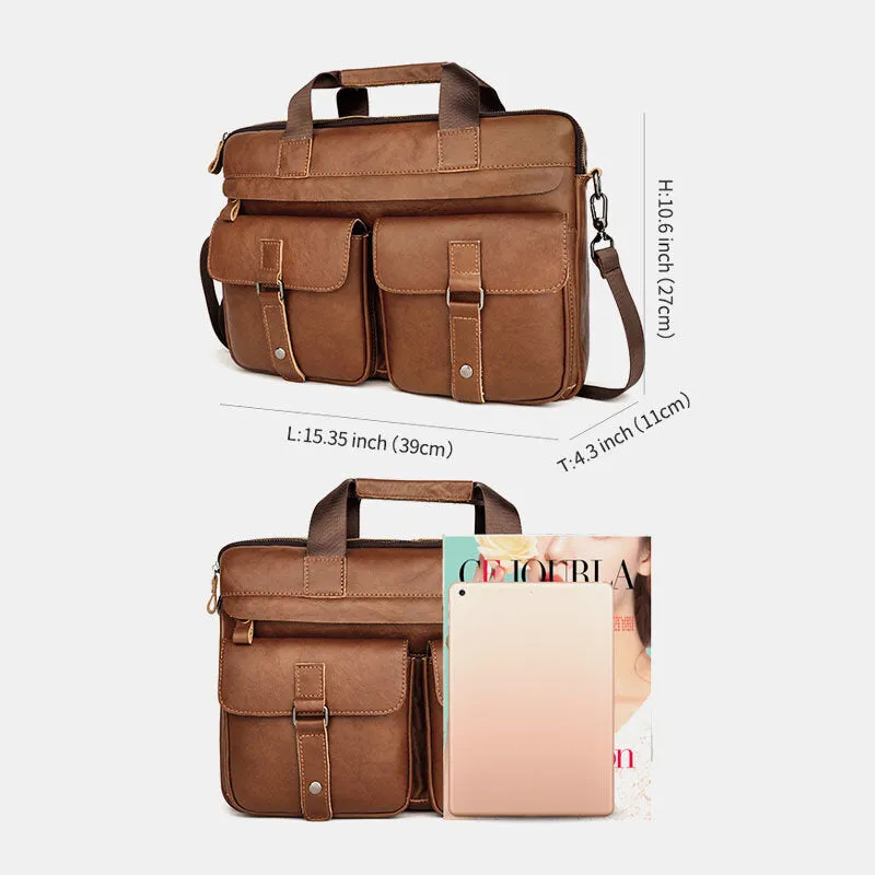 Men Cowhide Super Large Capacity Multi-pocket Crossbody Bags Briefcase Retro 14 Inch Laptop Bags Messenger Bag Handbag Shoulder Bag