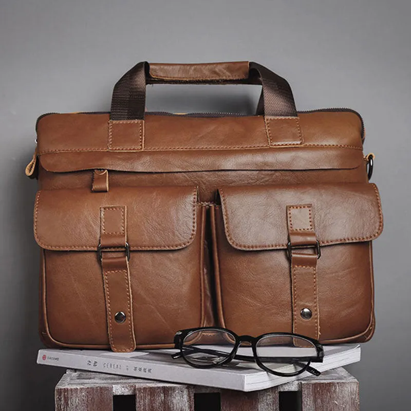 Men Cowhide Super Large Capacity Multi-pocket Crossbody Bags Briefcase Retro 14 Inch Laptop Bags Messenger Bag Handbag Shoulder Bag